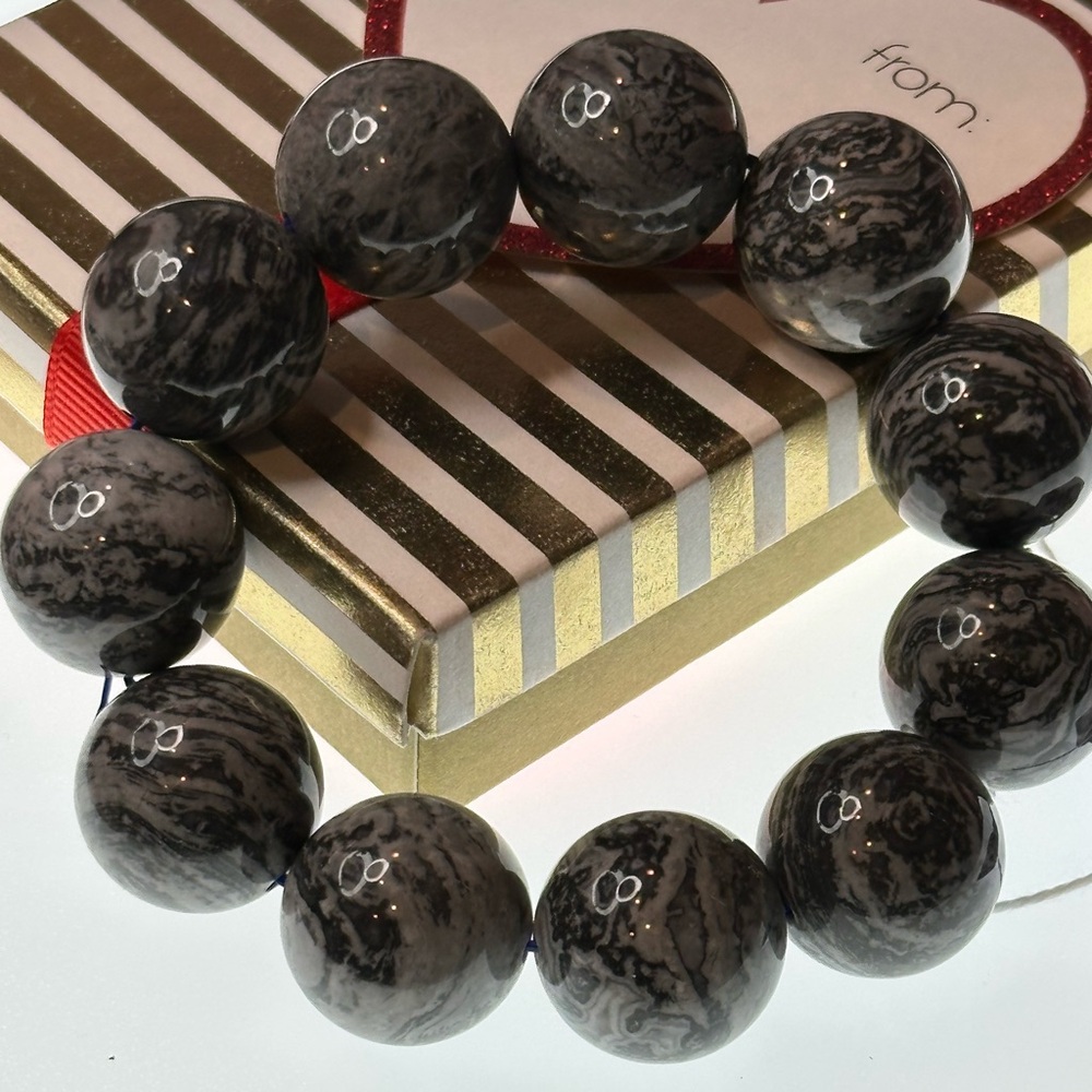 Zebra Jasper (Silver Leaf Jasper variety) Bracelet 20mm Size 6.5